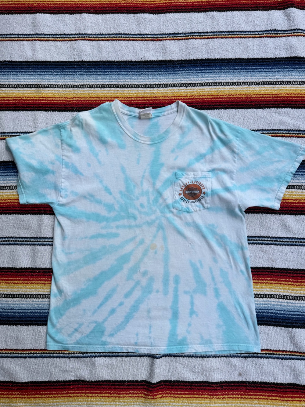 Harley-Davidson Light Blue and White Tie-Dye Pocket Tee with Orange Logo